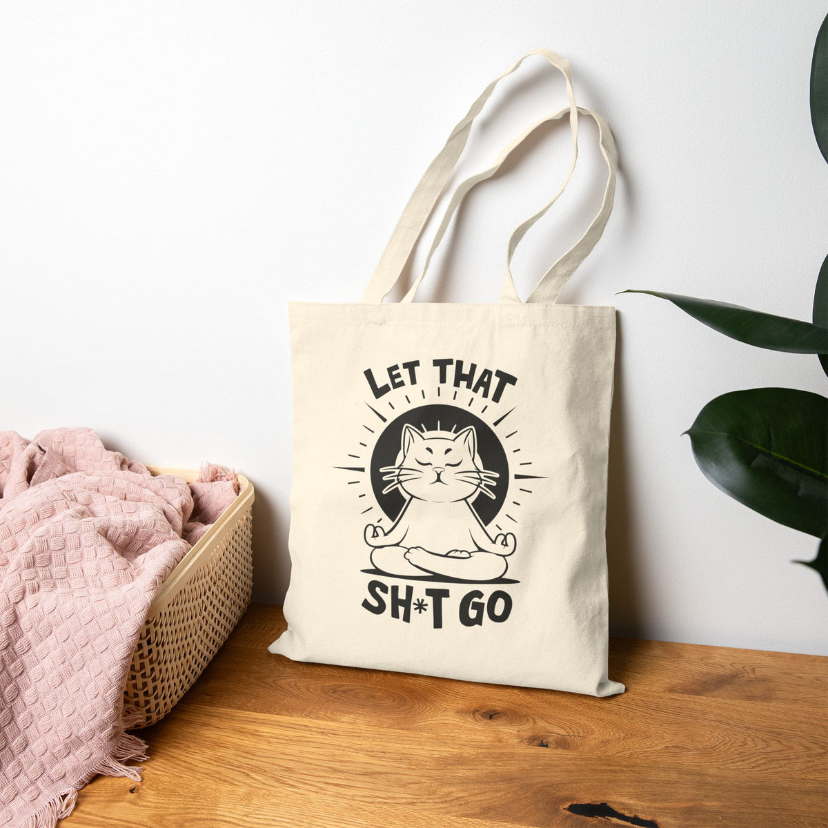 Let That Sh*t Go Yoga Cat Tote Bag