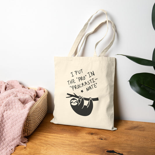“I Put the Pro in Procrastinate” Sloth Canvas Tote Bag