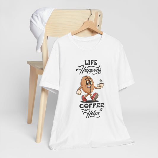 Life Happens Coffee Helps - Retro Coffee Bean Graphic T-Shirt
