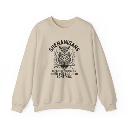 Shenanigans Owl Crewneck Sweatshirt "Because Life Is More Fun When You Are Up To Something"