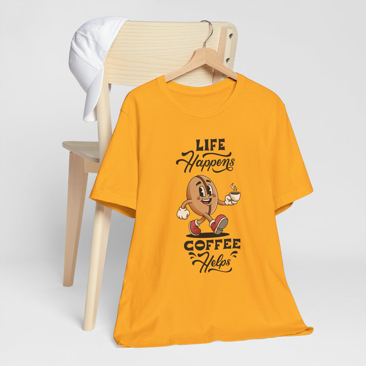 Life Happens Coffee Helps - Retro Coffee Bean Graphic T-Shirt