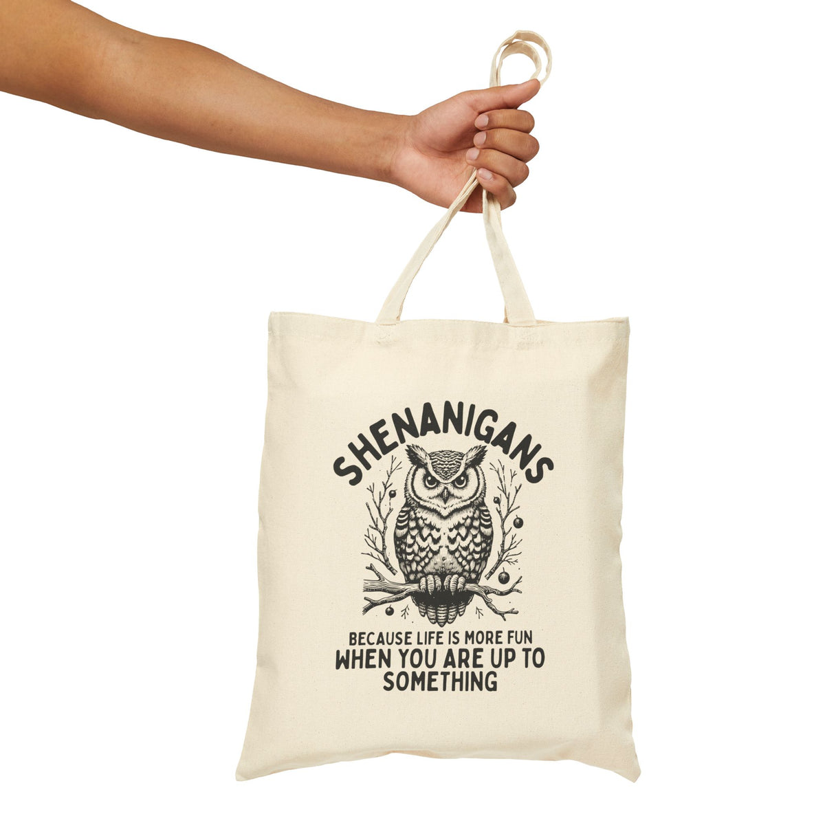 Shenanigans Owl Cotton Tote Bag – Vintage Whimsical Quote Shopper