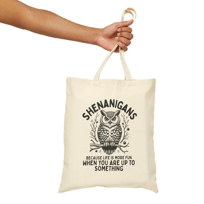 Shenanigans Owl Cotton Tote Bag – Vintage Whimsical Quote Shopper