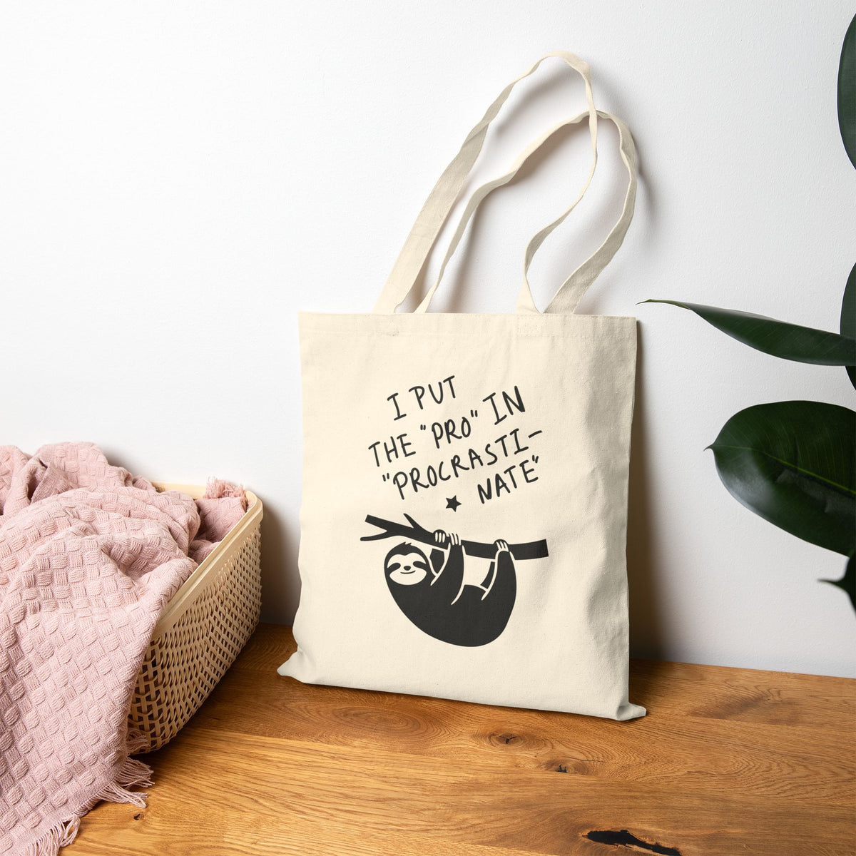 “I Put the Pro in Procrastinate” Sloth Eco Shopper Canvas Tote Bag