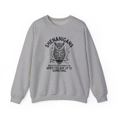 Shenanigans Owl Crewneck Sweatshirt "Because Life Is More Fun When You Are Up To Something"