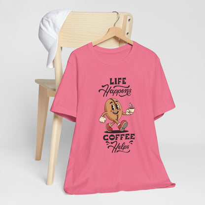 Life Happens Coffee Helps - Retro Coffee Bean Graphic T-Shirt