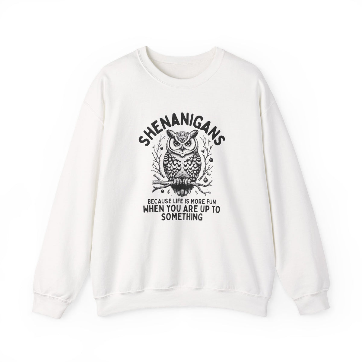 Shenanigans Owl Crewneck Sweatshirt "Because Life Is More Fun When You Are Up To Something"