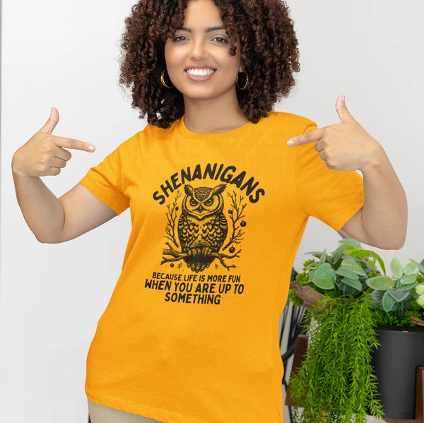"Shenanigans Because Life Is More Fun When You Are Up To Something" Owl Tee Shirt