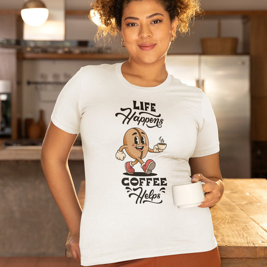 Life Happens Coffee Helps - Retro Coffee Bean Graphic T-Shirt
