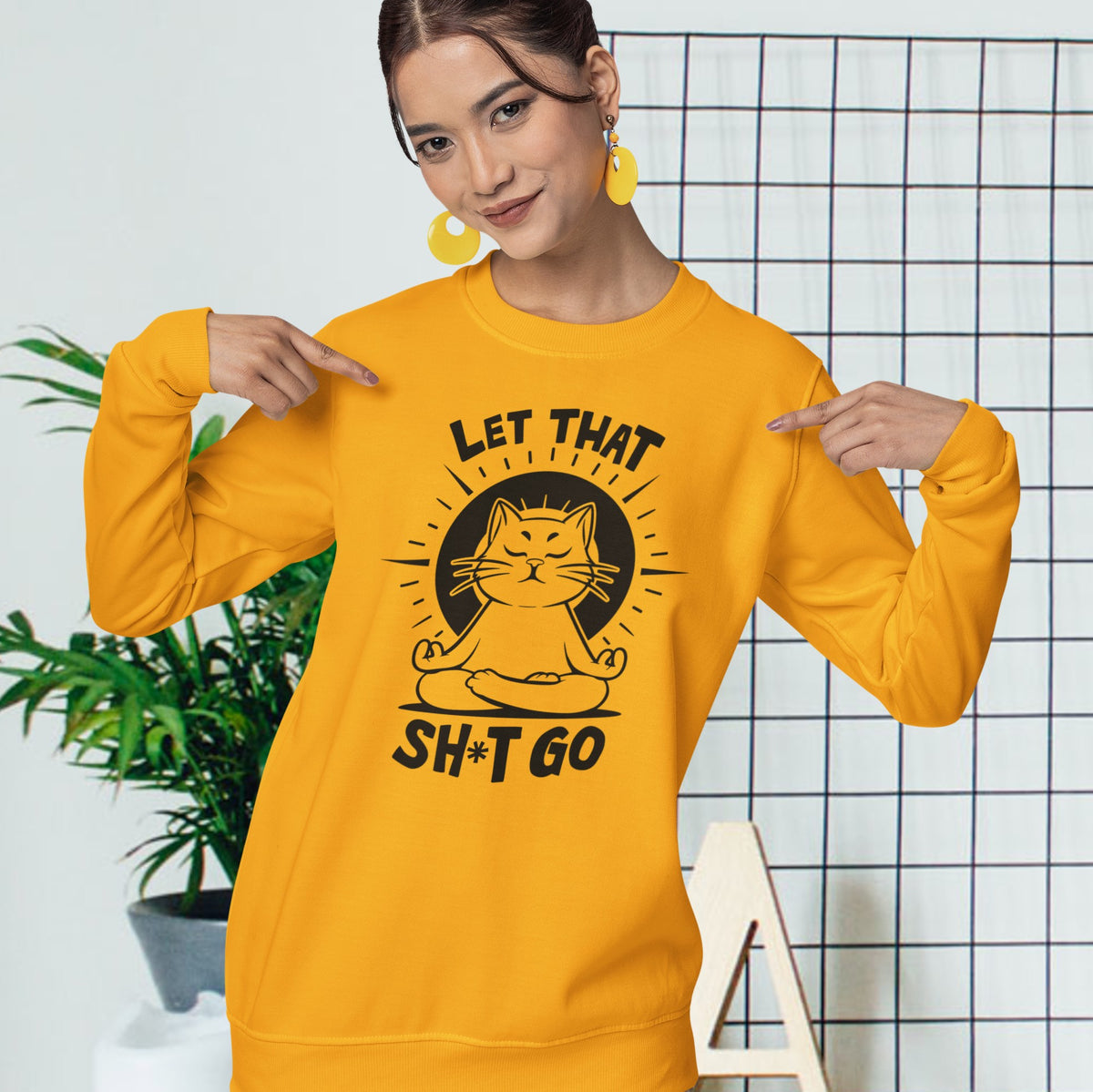 Let That Sh*t Go - Funny Cat Meditation Crewneck Sweatshirt