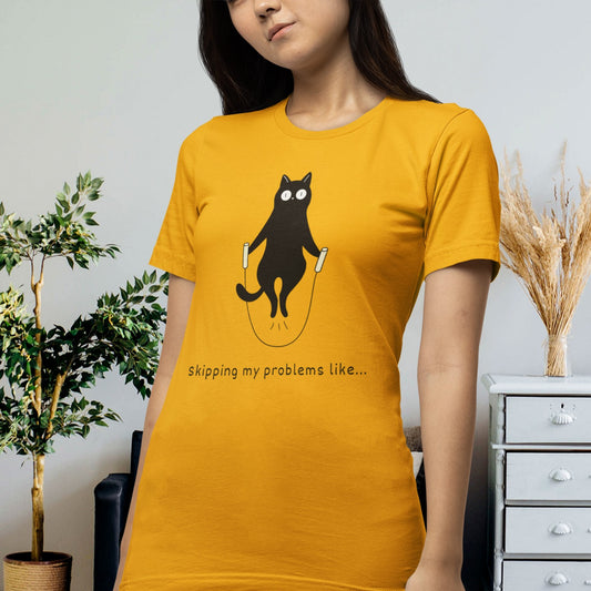 Skipping My Problems Like - Funny Cat Jump Rope Tee Shirt