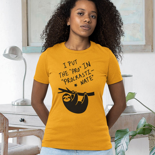 Procrastinating Sloth “I Put the ‘Pro’ in Procrastinate” Funny Graphic T-Shirt
