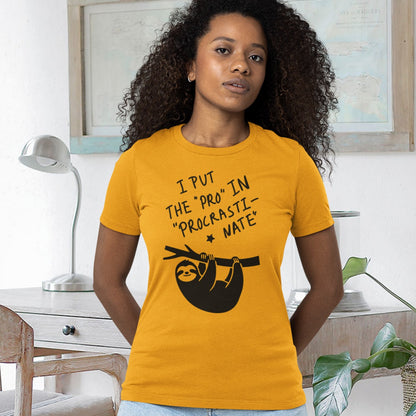 Procrastinating Sloth “I Put the ‘Pro’ in Procrastinate” Funny Graphic T-Shirt